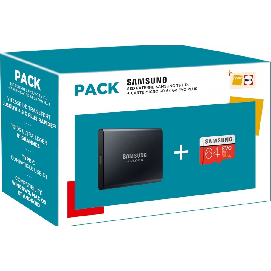 Samsung Pack SSD SAMSUNG T5 1To + Carte Micro SD 64Go EVO PLUS n°1