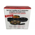 Cooky? SET DE 3 POELES ET  2 CASSEROLES AVEC POIGNEE AMOVIBLE