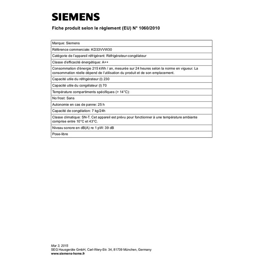 Siemens KD33VVW30 n°3