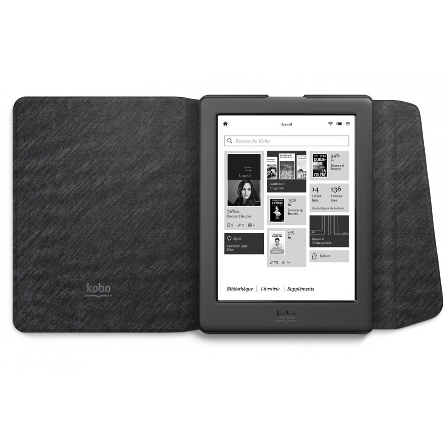 Étui Rabat Magnétique Pour Kobo Clara HD - Similicuir, Protection Antichoc - Couleur Taupe/blanc/gris Foncé