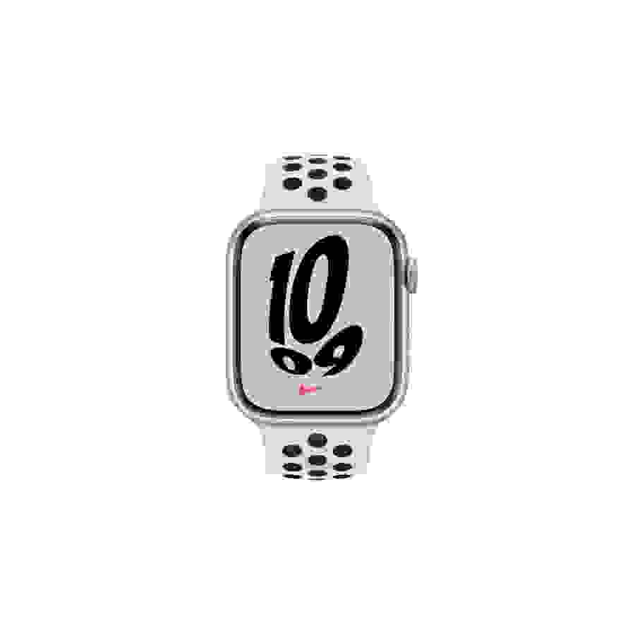Apple Watch Nike Series 7 GPS, boîtier Aluminium Lumière Stellaire 45mm avec Bracelet Nike Sport Platinium Pur Noir n°2