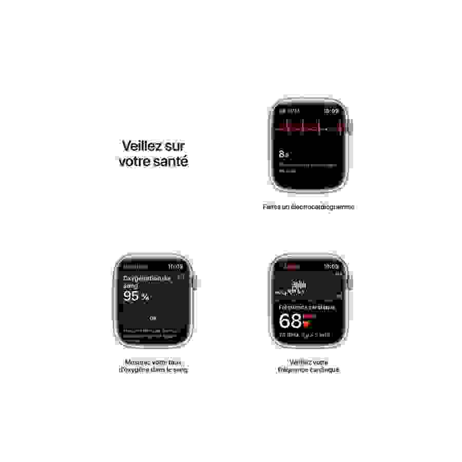 Apple Watch Nike Series 7 GPS, boîtier Aluminium Lumière Stellaire 45mm avec Bracelet Nike Sport Platinium Pur Noir n°5