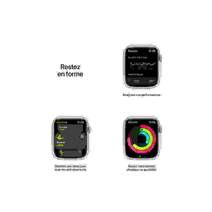 Apple Watch Nike Series 7 GPS, boîtier Aluminium Lumière Stellaire 45mm avec Bracelet Nike Sport Platinium Pur Noir n°6