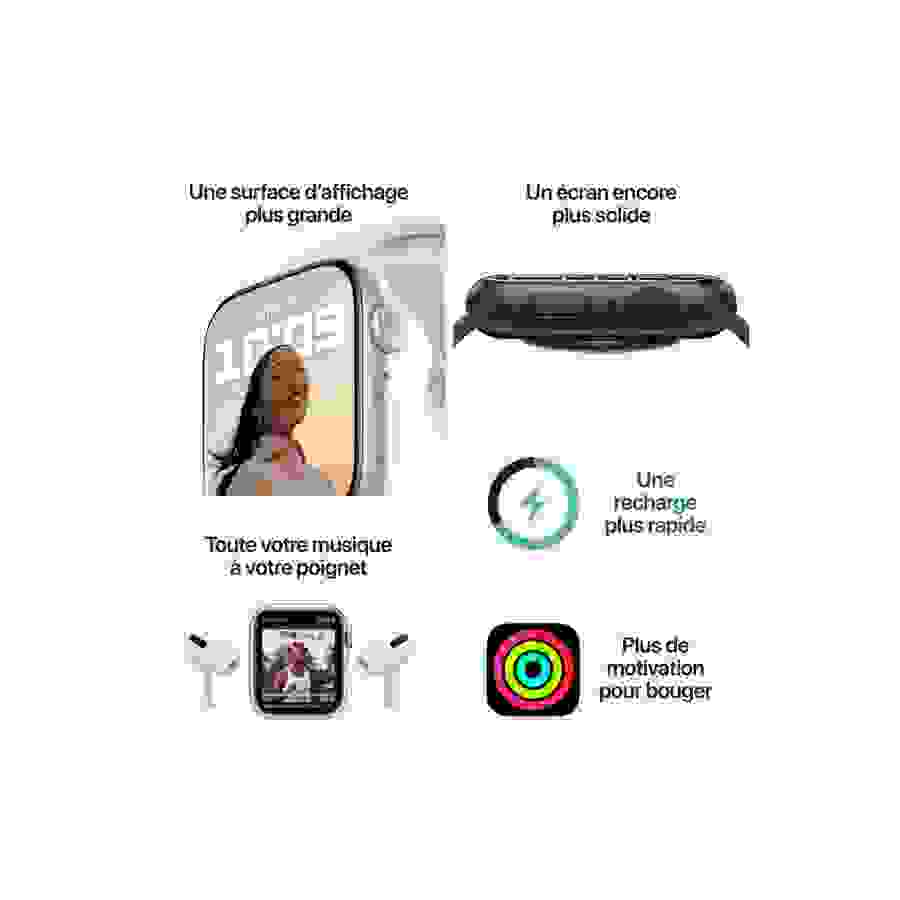 Apple Watch Nike Series 7 GPS, boîtier Aluminium Lumière Stellaire 45mm avec Bracelet Nike Sport Platinium Pur Noir n°8