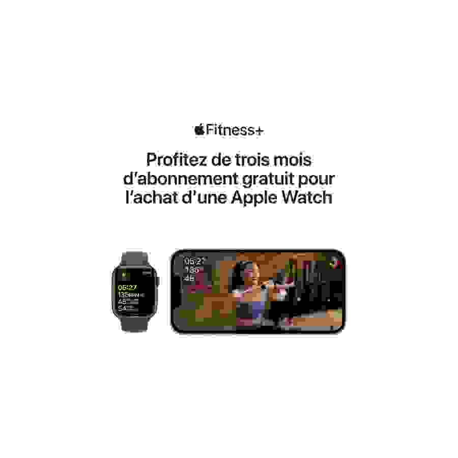 Apple Watch Nike Series 7 GPS, boîtier Aluminium Lumière Stellaire 45mm avec Bracelet Nike Sport Platinium Pur Noir n°10