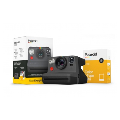Polaroid Coffret appareil photo instantane Polaroid Now Black - double pack de films i-Type couleur cadre blanc (16 films)