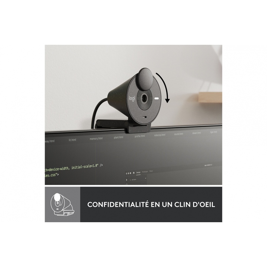 Logitech Brio 300 Full HD avec confidentialite, micro a reduction de bruit, USB-C - Graphite n°5