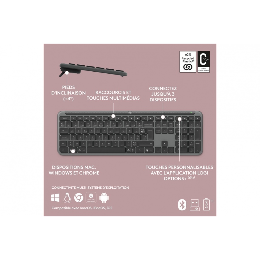 Logitech sans fil MK950 Signature Slim, design elegant, saisie et clic discrets - Graphite n°9