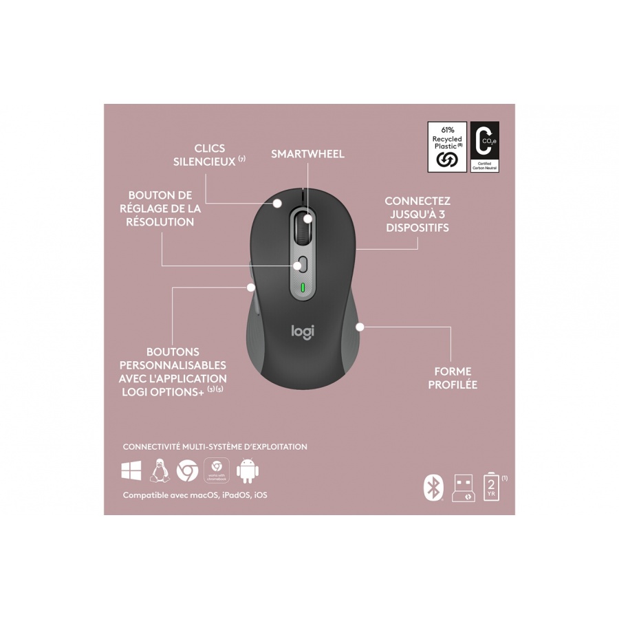 Logitech sans fil MK950 Signature Slim, design elegant, saisie et clic discrets - Graphite n°10