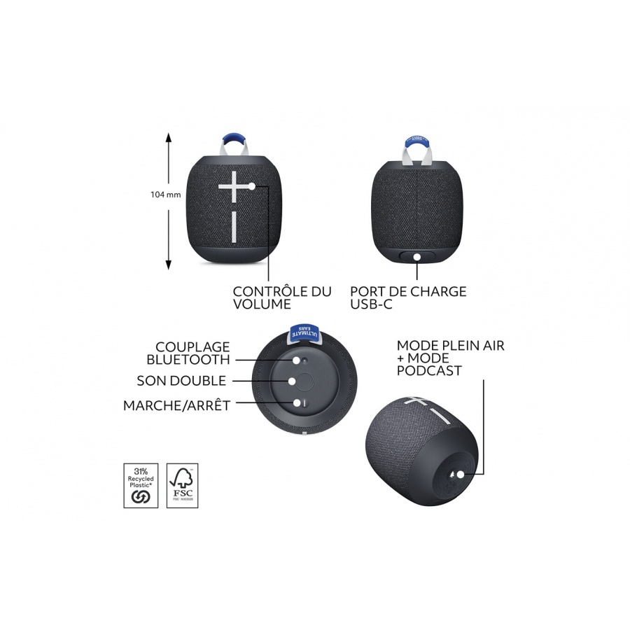 Ultimate Ears WONDERBOOM 4, enceinte Bluetooth portable et etanche avec de puissantes basses et un son a 360 degres - Noir n°5