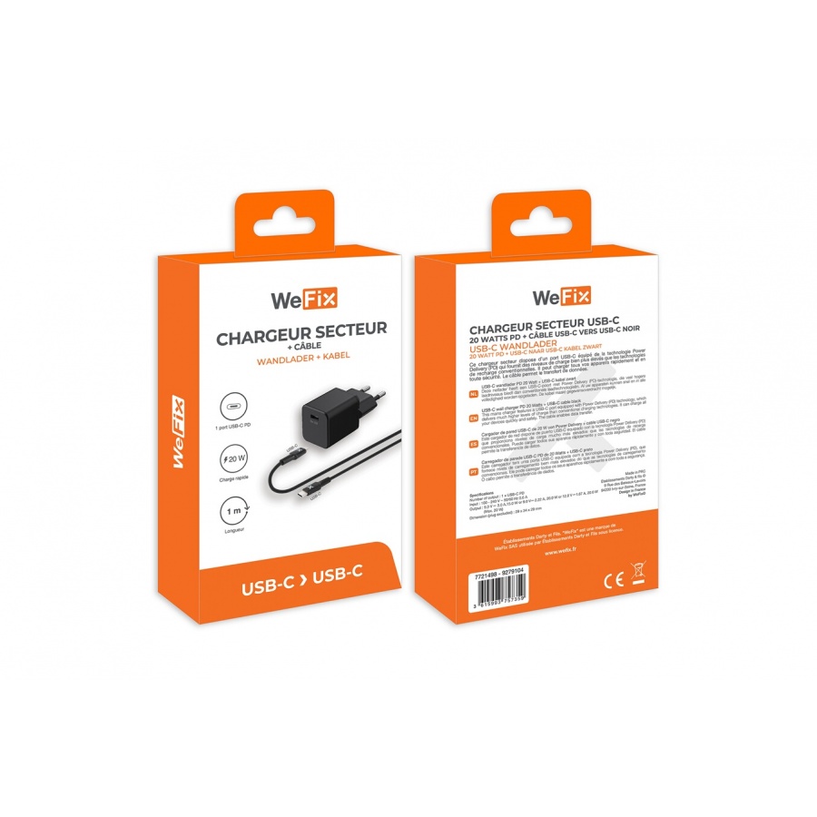 Wefix Chargeur secteur 20W + Cable USB-C 1m Noir n°2