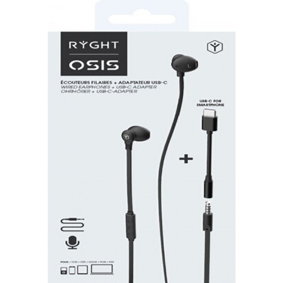 Ryght Osis Wired In-earphones -  Black + Adaptateur USB-C/Jack n°2