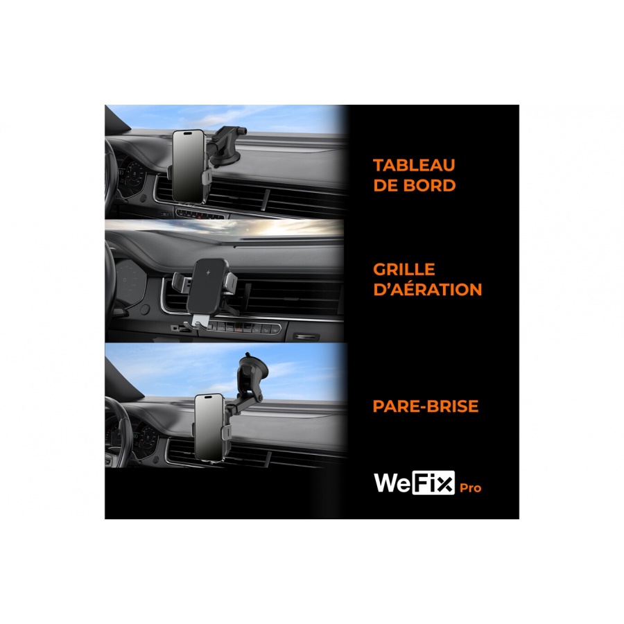 Wefix Pro Support Voiture avec charge a induction 15W 3en1 + Cable Noir n°4