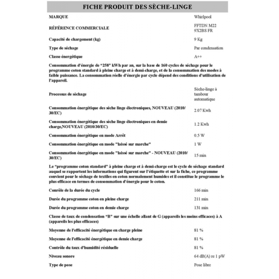 WHIRLPOOL FFTDNM229X2BSFR n°9