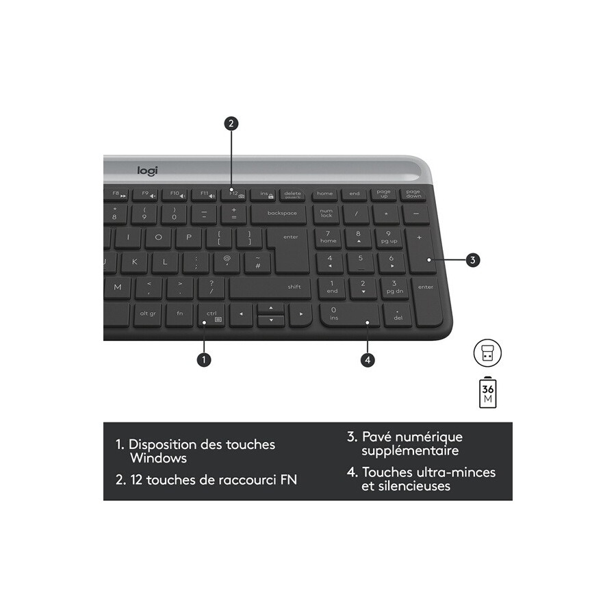 Logitech Slim Wireless Keyboard and Mouse Combo MK470 - GRAPHITE - FRA - 2.4GHZ - N/A - CENTRAL n°3