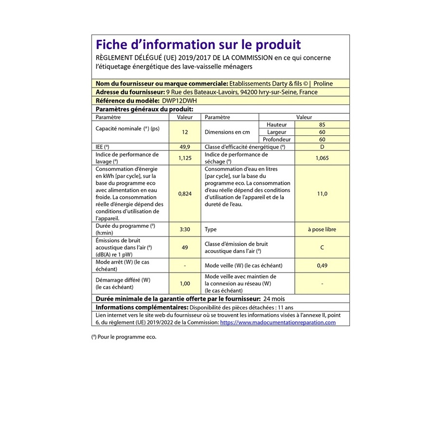 Proline DWP12DWH n°8