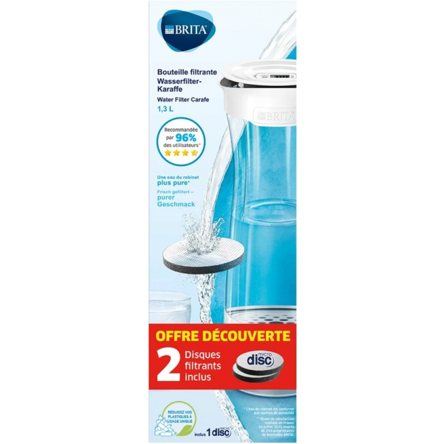 BRITA BOUTEILLE FILTRANTE BLANC/GRAPHITE - 2 MICRODISCS FILTRANTS INCLUS n°1