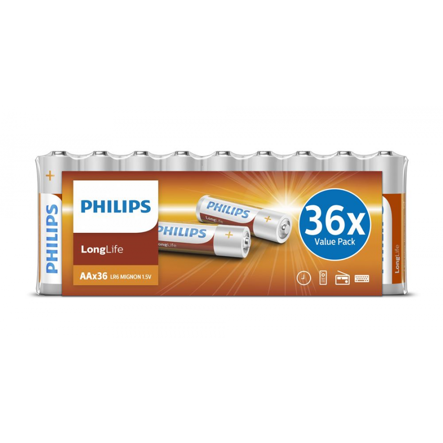 PHILIPS PACK DE 36 PILES ALCALINES AA LR06