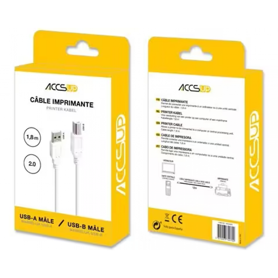 ACCSUP CABLE IMPRIMANTE USB-A VERS USB-B 1,8M BLANC n°2